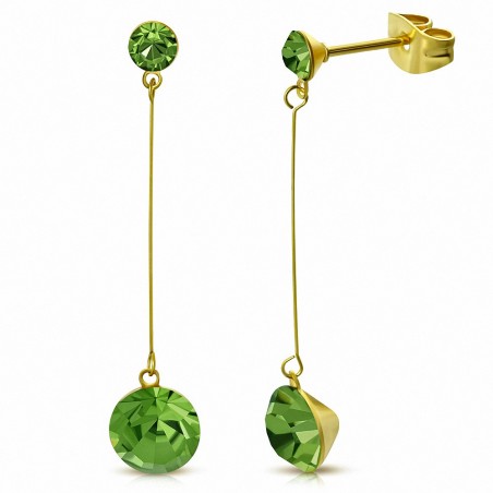 Peridot CZ rond de 4 mm et 7 mm avec zircons cubiques en acier inoxydable doré (paire)