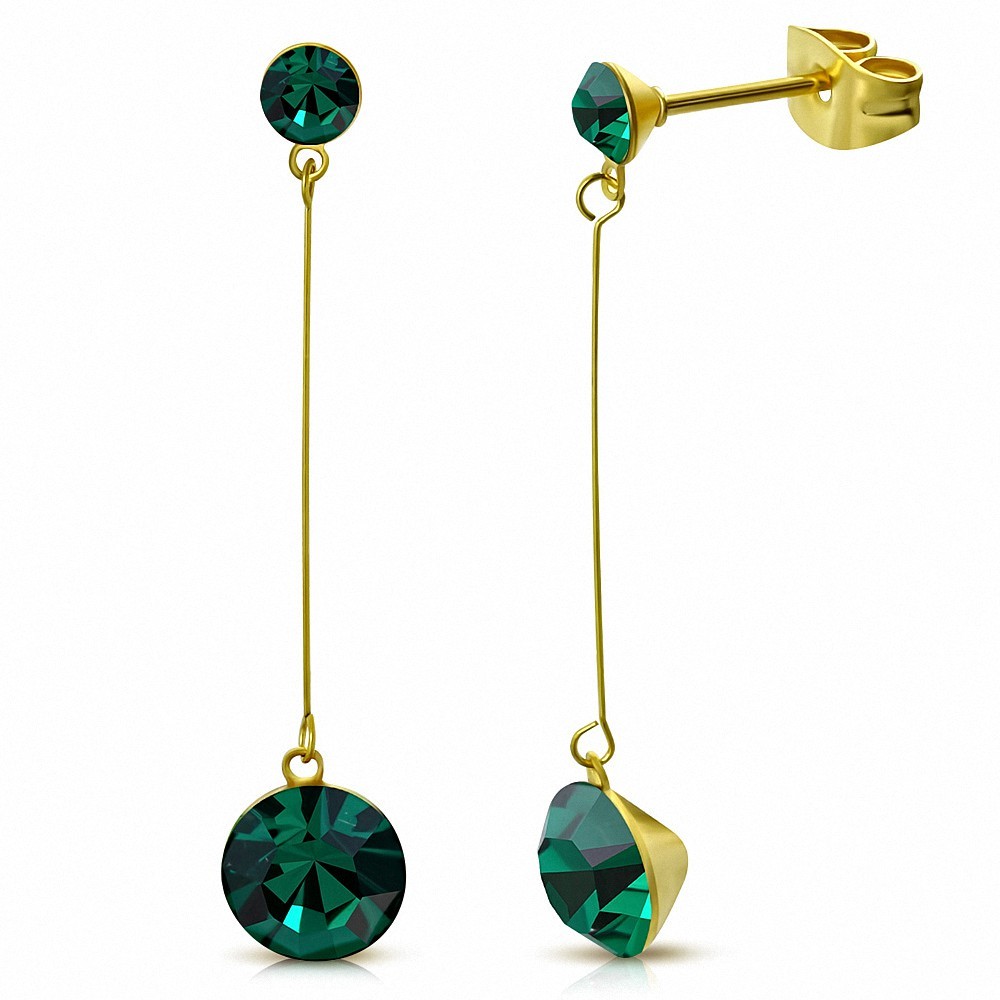 Emeraldes rondes en zircone rondes de 4 mm et de 7 mm avec zircons cubiques en acier inoxydable plaqués or (paire)