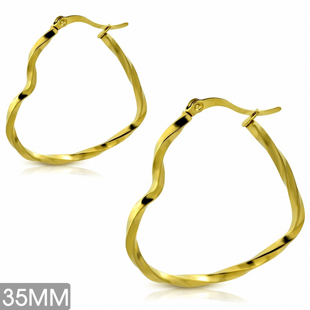 35mm | Boucles d'oreilles clip arrière avec pendentif coeur ouvert en acier inoxydable plaqué en couleur d'or (GEO580)