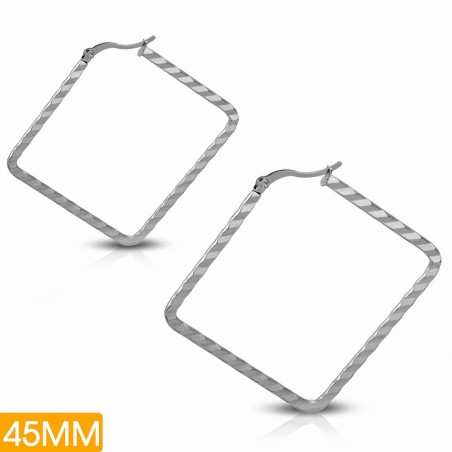 45mm | Boucles d'oreilles diagonales plates en acier inoxydable avec clip au dos (paire)