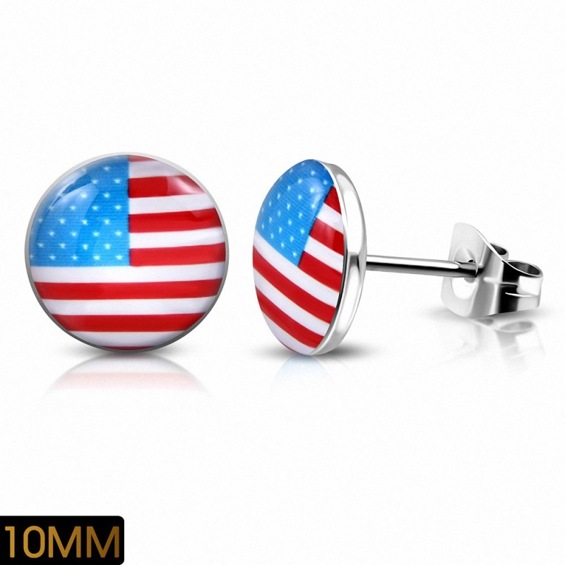 10mm | Drapeau en acier inoxydable des États-Unis Cercle Boucles d'oreilles (paire)