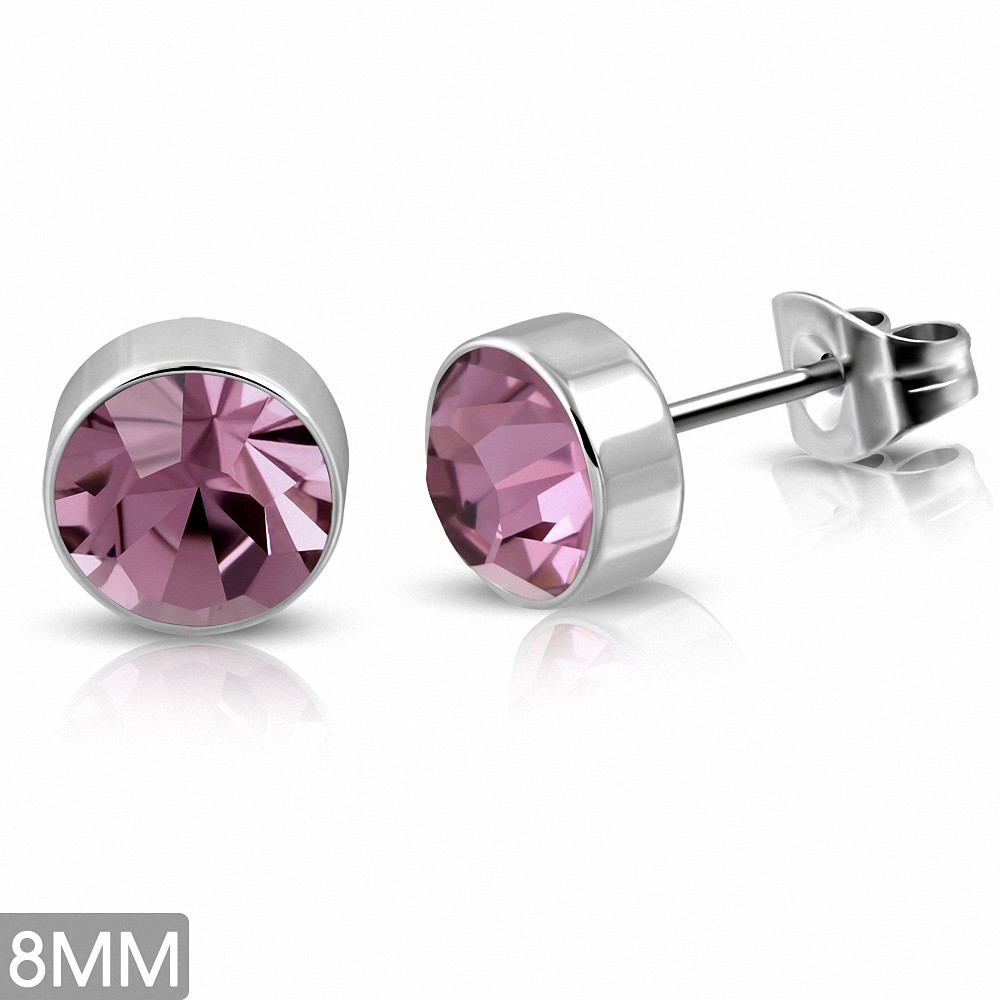 8mm | Boucles d'oreille rondes en acier inoxydable avec lunette sertie de zircons cubiques en acier inoxydable