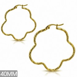 40mm | Boucles d'oreilles clip arrière en forme d'étoile en forme de cercle de fleurs en acier inoxydable doré