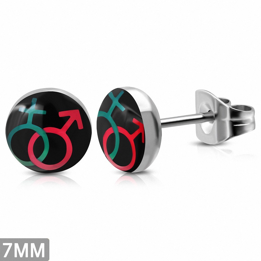 7mm | Acier inoxydable 4 tons Homme Femme Sexe Symbole Cercle Boucles d'oreilles (paire)