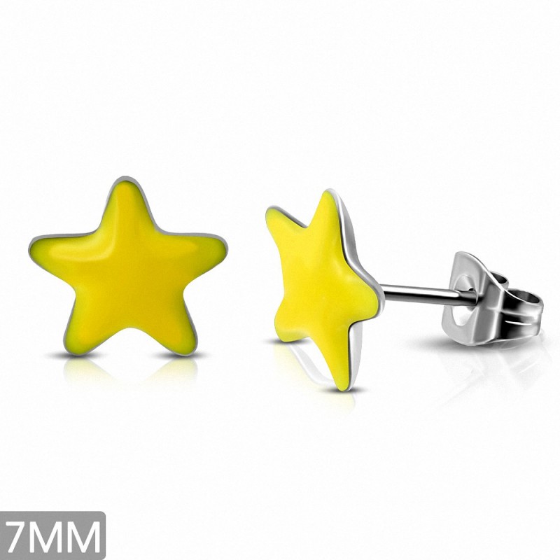 7mm | Boucles d'oreilles étoile jaune en acier inoxydable 2 tons (paire)