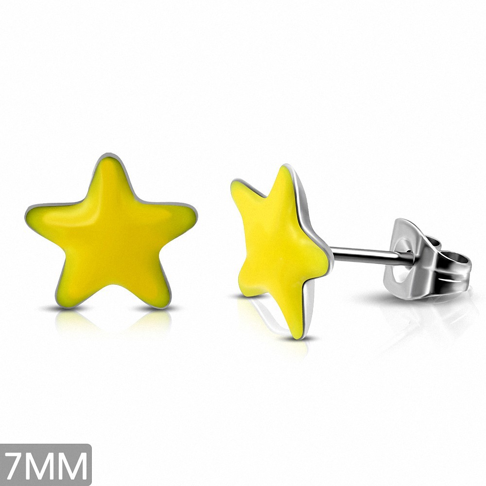 7mm | Boucles d'oreilles étoile jaune en acier inoxydable 2 tons (paire)