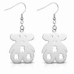 Boucles d'oreilles à crochet long Teddy Bear en acier inoxydable (paire)