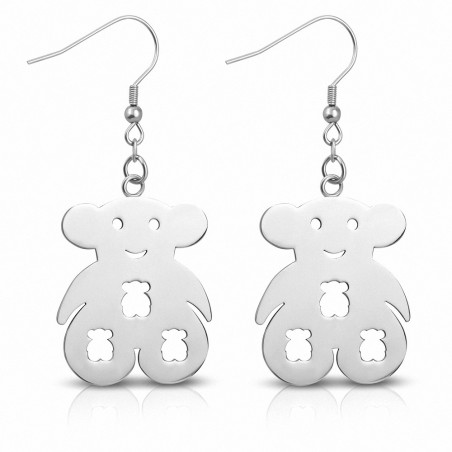 Boucles d'oreilles à crochet long Teddy Bear en acier inoxydable (paire)