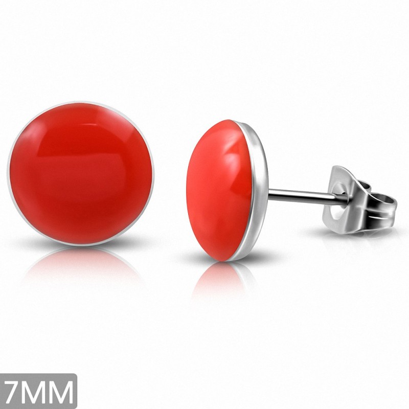 7mm | Boucles d'oreilles clous à cercle rouge mat en acier inoxydable 2 tons (paire)