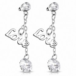 Boucles d'oreilles clous en forme de monogramme en acier inoxydable avec breloques et perles transparentes en CZ (paire)