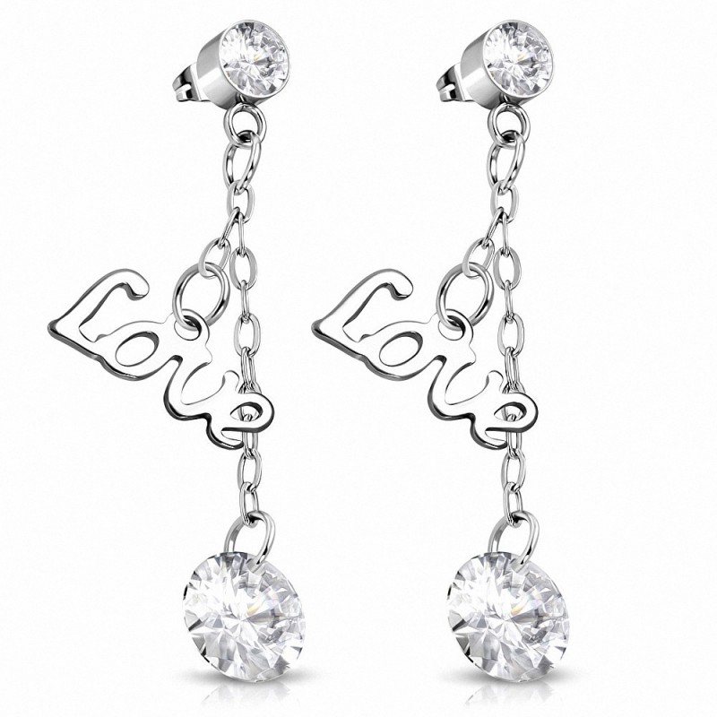 Boucles d'oreilles clous en forme de monogramme en acier inoxydable avec breloques et perles transparentes en CZ (paire)