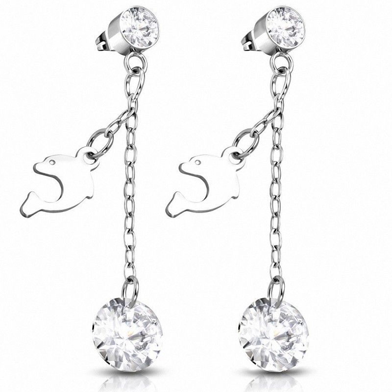 Boucles d'oreille Boucles d'oreilles clous en forme de dauphin avec spirale en acier inoxydable