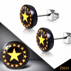 7mm | Boucles d'oreilles clous en acier inoxydable à quatre tons avec cercle Pentagram étoiles (paire)