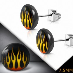 7.5mm | Boucles d'oreilles clous cercle de flammes en acier inoxydable à 4 tons (paire)