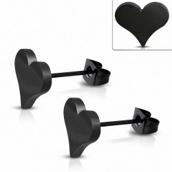 Boucles d'oreilles clous en forme de coeur d'amour en acier inoxydable noir (paire)