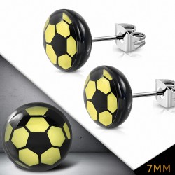 7mm | Boucles d'oreilles clous Cercle de Football Sport en acier inoxydable à 3 tons (paire)