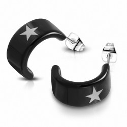 Demi-boucles d'oreilles en demi-anneau avec étoile pentagramme en acier inoxydable avec acrylique noir (paire)
