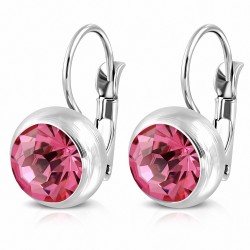 10mm | Boucles d'oreilles dormeuses rondes en acier inoxydable avec sertissage lunette sertie de rose zirconium