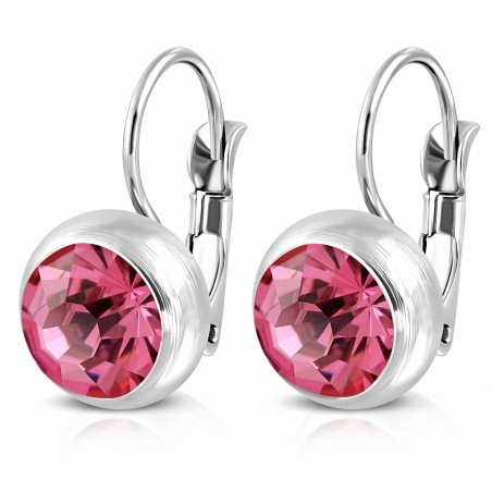 10mm | Boucles d'oreilles dormeuses rondes en acier inoxydable avec sertissage lunette sertie de rose zirconium