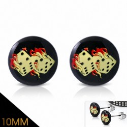 10mm | Boucles d'oreilles clous cercle Lucky Dice Circle en acier inoxydable à 4 tons (paire)