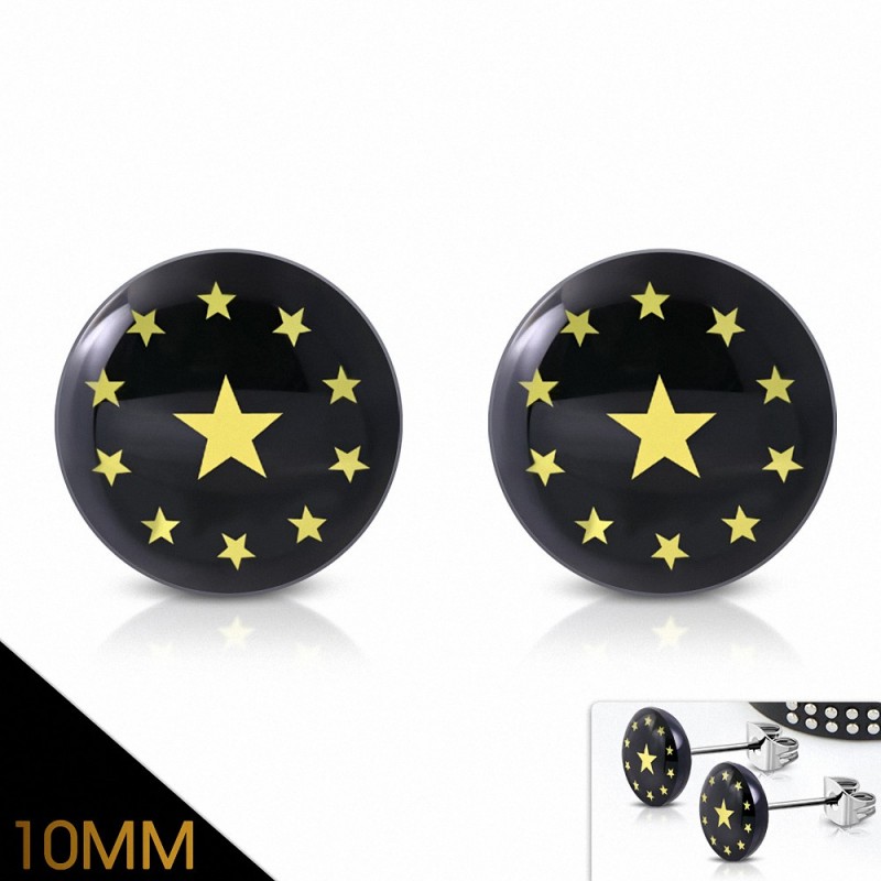 10mm | Boucles d'oreilles en acier inoxydable à 3 tons avec cercle étoilé (paire)