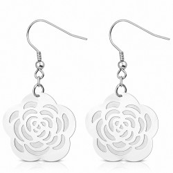 Boucles d'oreilles à crochet long en acier inoxydable avec disque de fleur rose (paire)