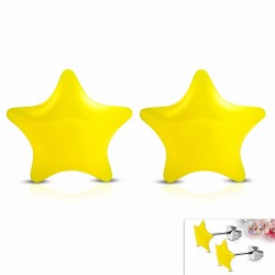 Boucles d'oreilles clous étoile en acier inoxydable à 2 tons avec résine jaune (paire)
