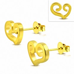 Boucles d'oreilles à coeur ouvert en forme de coeur en spirale en acier inoxydable plaqué en couleur d'or (paire)