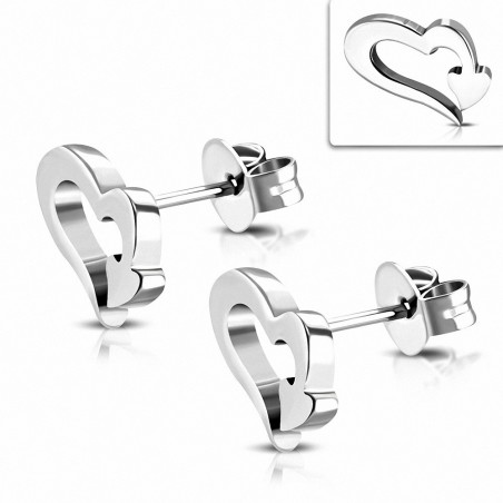 Boucles d'oreilles en argent avec spirale en forme de coeur d'amour en acier inoxydable (paire)