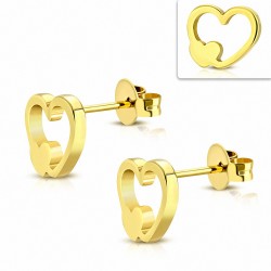 Boucles d'oreilles clous en forme de coeur d'amour en acier inoxydable plaqué en couleur dorée (paire)