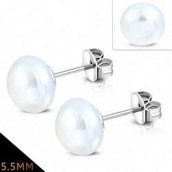 5.5mm | Boucles d'oreilles en perles de perle blanche classiques en acier inoxydable (paire)