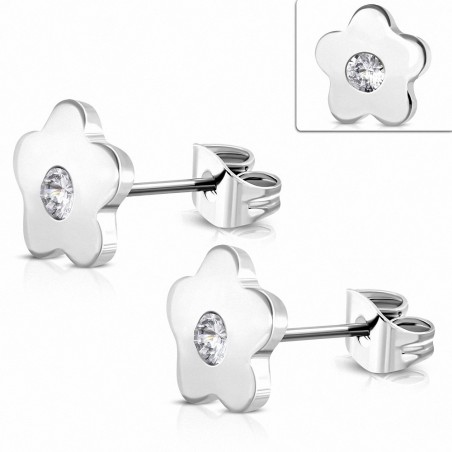 Boucles d'oreilles à fleurs en acier inoxydable avec CZ transparent (paire)