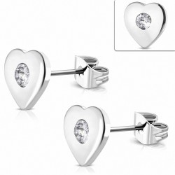 Boucles d'oreilles clous en forme de coeur d'amour en acier inoxydable avec CZ transparent (paire)