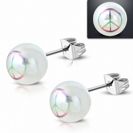 9.5mm | clous en acier inoxydable avec boucles d'oreilles en perles blanche colorée en acrylique blanche (paire)