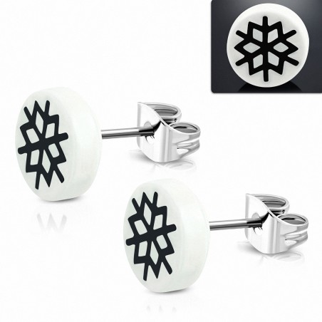 10mm | clous en acier inoxydable boucles d'oreilles en forme de cercle rond fleur géométrique en acrylique blanc 3 tons (paire)