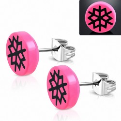 10mm | clous en acier inoxydable boucles d'oreilles en forme de cercle rond avec fleurs géométriques en acrylique rose 3 tons