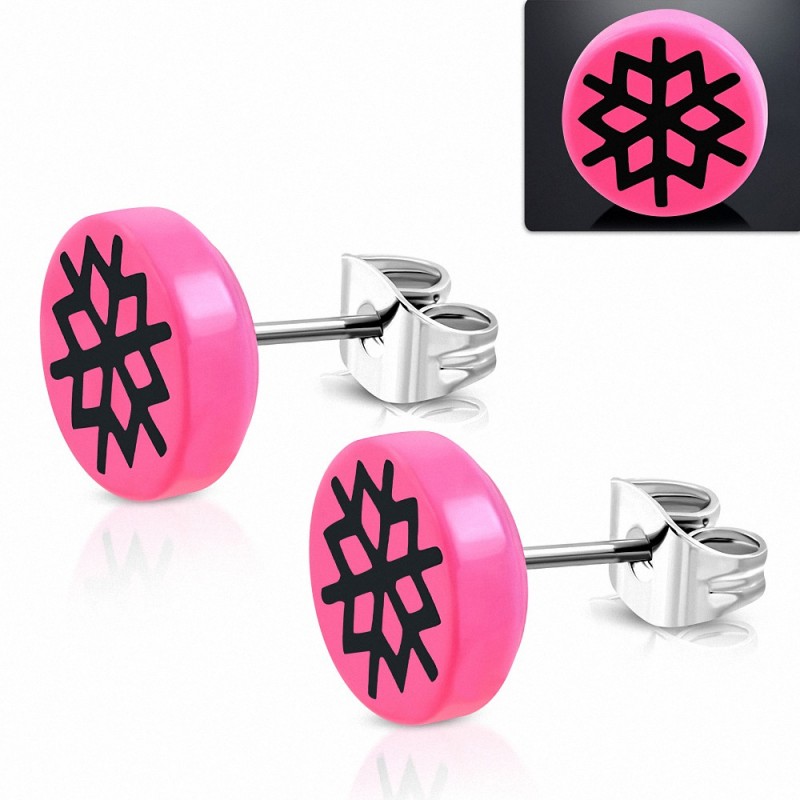 10mm | clous en acier inoxydable boucles d'oreilles en forme de cercle rond avec fleurs géométriques en acrylique rose 3 tons