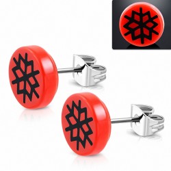 10mm | clous en acier inoxydable boucles d'oreilles en forme de cercle rond fleur géométrique en acrylique rouge 3 tons (paire)