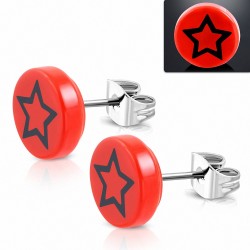 10mm | clous en acier inoxydable avec boucles d'oreilles en forme d'étoile ronde à 3 tons en acrylique rouge (paire)