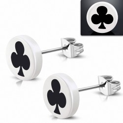 10mm | clous en acier inoxydable boucles d'oreilles en forme de cercle pour club de cartes à jouer blanches acryliques blanches