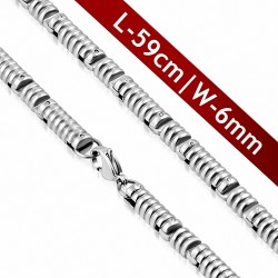 59cm 6mm | Chaîne à maillons cylindrique cannelée pour fermoir mousqueton en acier inoxydable