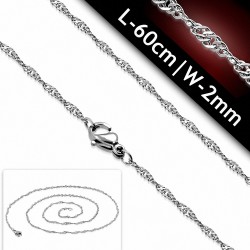 59cm x 2mm | Chaîne à maillons de style Singapour avec fermoir mousqueton en acier inoxydable