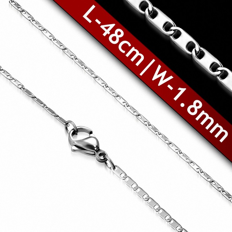 48cm 1.8mm | Chaîne à maillons ovales de style zippée avec fermoir mousqueton en acier inoxydable