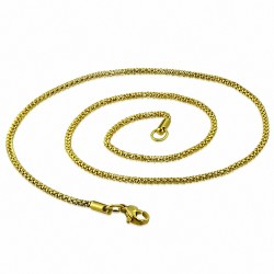 45cm x 2.5mm | Chaîne à maillons de maïs soufflé en acier inoxydable doré avec fermoir à pince de homard