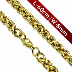 60cm x 8mm | Chaîne à maillons en corde Infinity avec fermoir mousqueton en acier inoxydable doré
