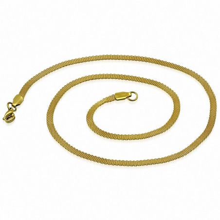 46cm x 3mm | Chaîne à maillons plats en acier inoxydable doré avec fermoir à pince de homard