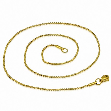45cm x 1.5mm | Chaîne à maillons Rolo en acier inoxydable doré avec fermoir à pince de homard