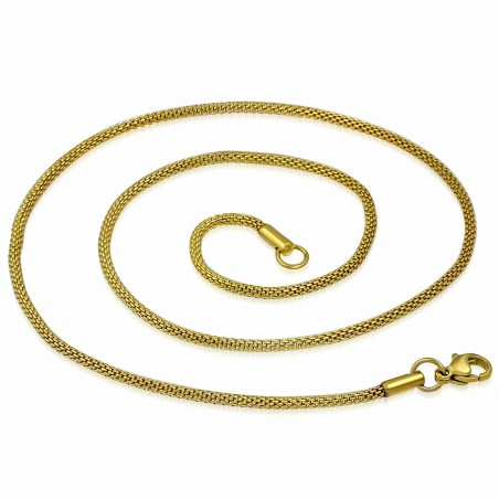 45cm 2mm ??| Chaîne à maillons ronds en acier inoxydable avec fermoir à pince de homard doré
