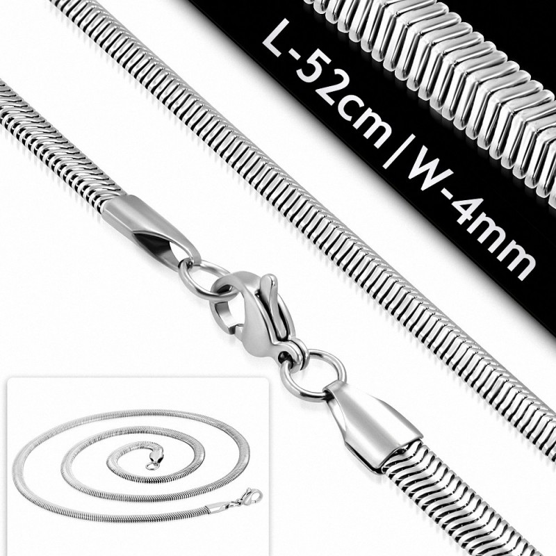 52cm x 4mm | Chaîne à maillons serpent plat avec fermoir mousqueton en acier inoxydable