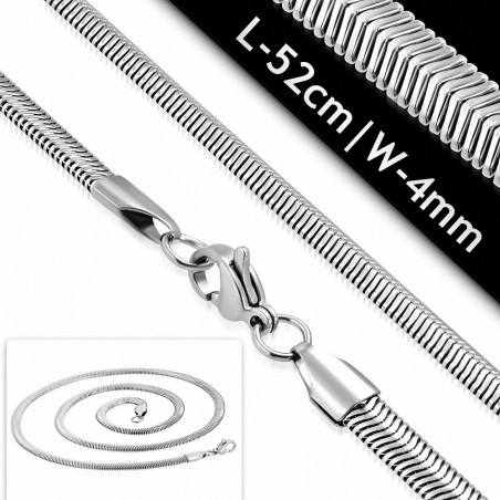 52cm x 4mm | Chaîne à maillons serpent plat avec fermoir mousqueton en acier inoxydable